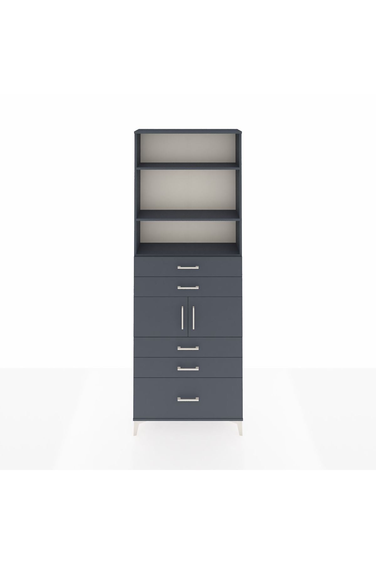 Arges Dolap 4 Raflı 5 Çekmeceli 2 Kapaklı 88x30x243 Antrasit-Antrasit