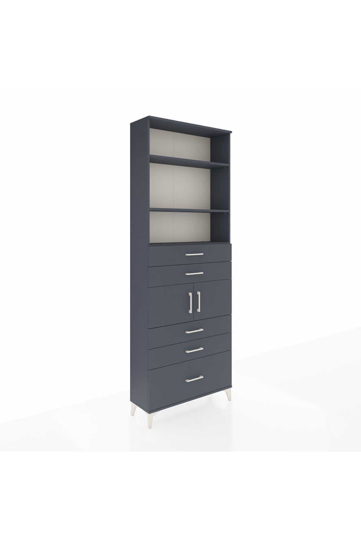 Arges Dolap 4 Raflı 5 Çekmeceli 2 Kapaklı 88x30x243 Antrasit-Antrasit