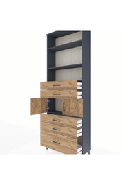 Arges Dolap 4 Raflı 5 Çekmeceli 2 Kapaklı 88x30x243 Antrasit-Çam