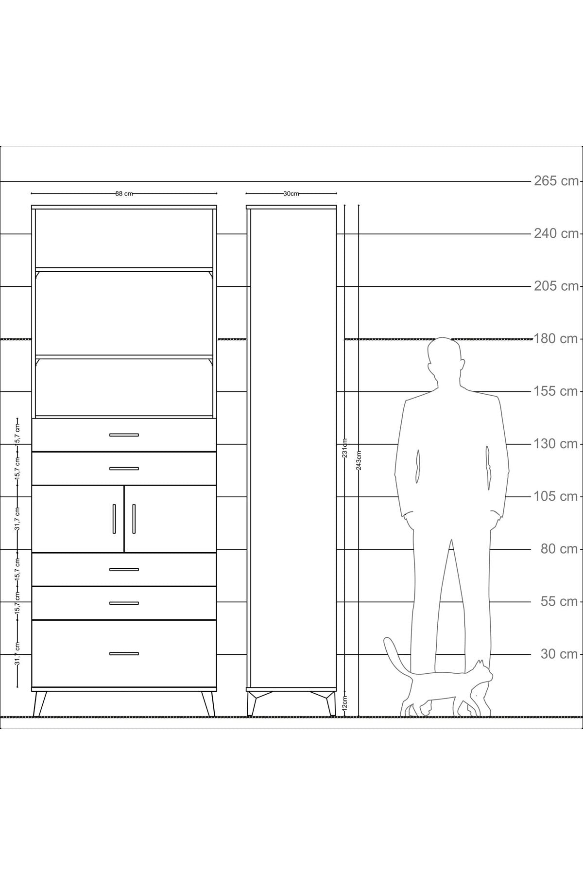 Arges Dolap 4 Raflı 5 Çekmeceli 2 Kapaklı 88x30x243 Çam-Aytaşı