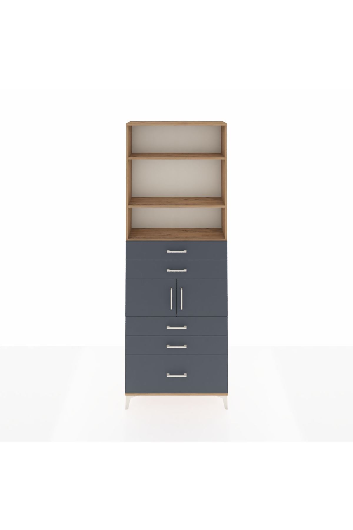 Arges Dolap 4 Raflı 5 Çekmeceli 2 Kapaklı 88x30x243 Çam-Antrasit