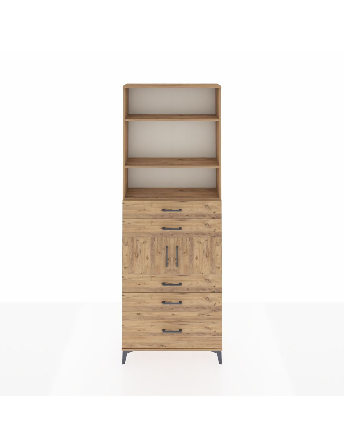 Arges Dolap 4 Raflı 5 Çekmeceli 2 Kapaklı 88x30x243 Çam-Çam