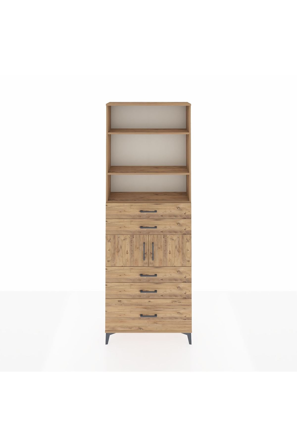 Arges Dolap 4 Raflı 5 Çekmeceli 2 Kapaklı 88x30x243 Çam-Çam