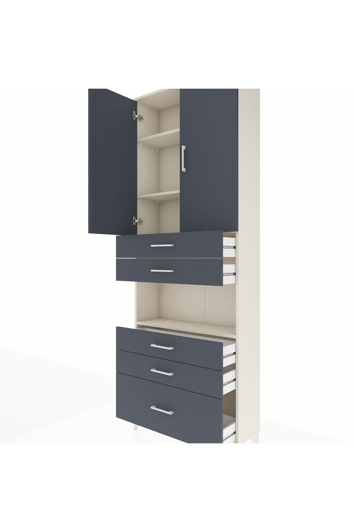 Arges Dolap 4 Raflı 5 Çekmeceli 2 Kapaklı 88x30x243 Aytaşı-Antrasit