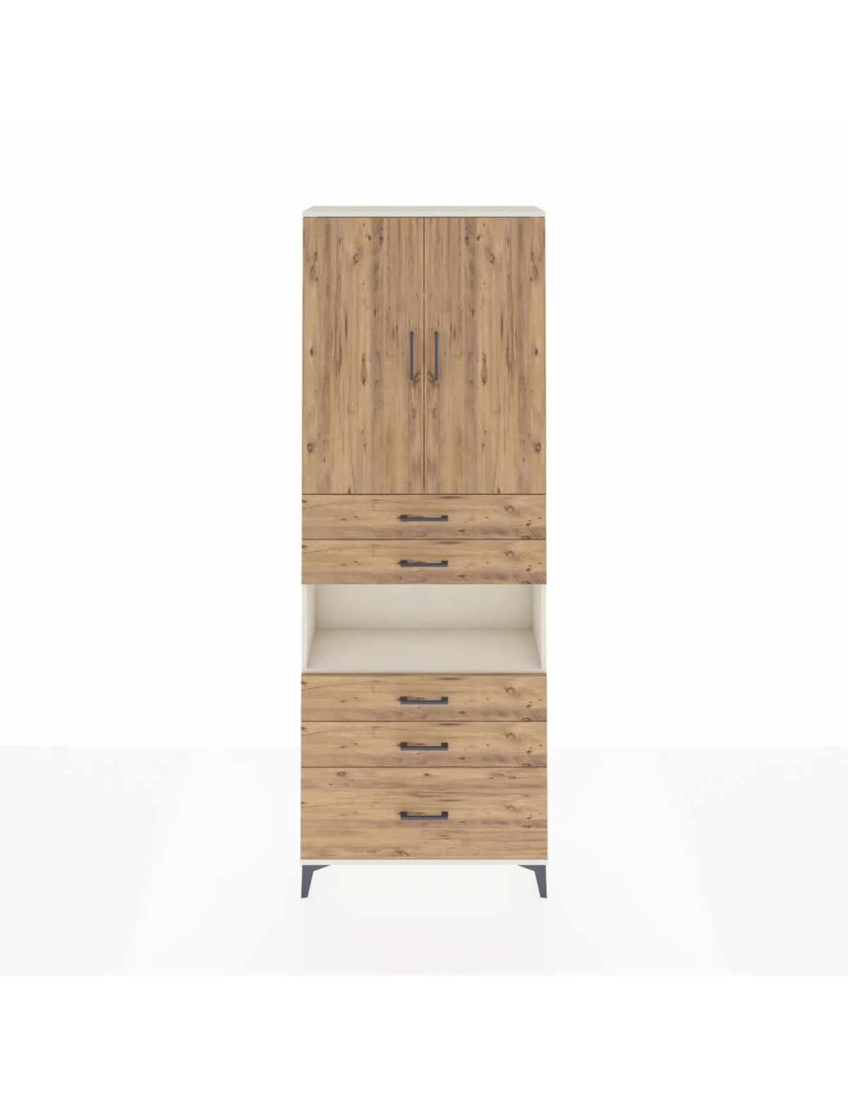 Arges Dolap 4 Raflı 5 Çekmeceli 2 Kapaklı 88x30x243 Aytaşı-Çam