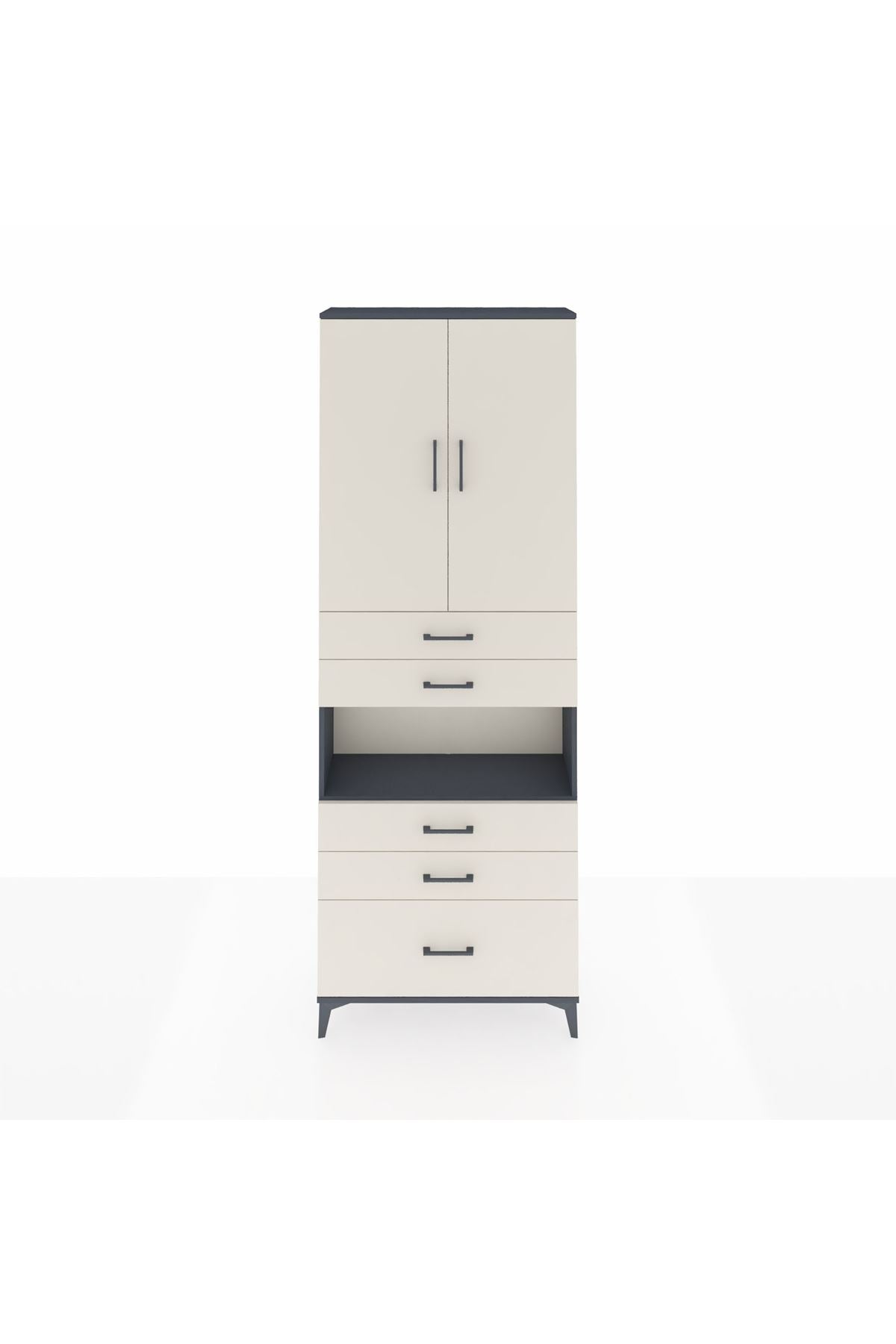 Arges Dolap 4 Raflı 5 Çekmeceli 2 Kapaklı 88x30x243 Antrasit-Aytaşı