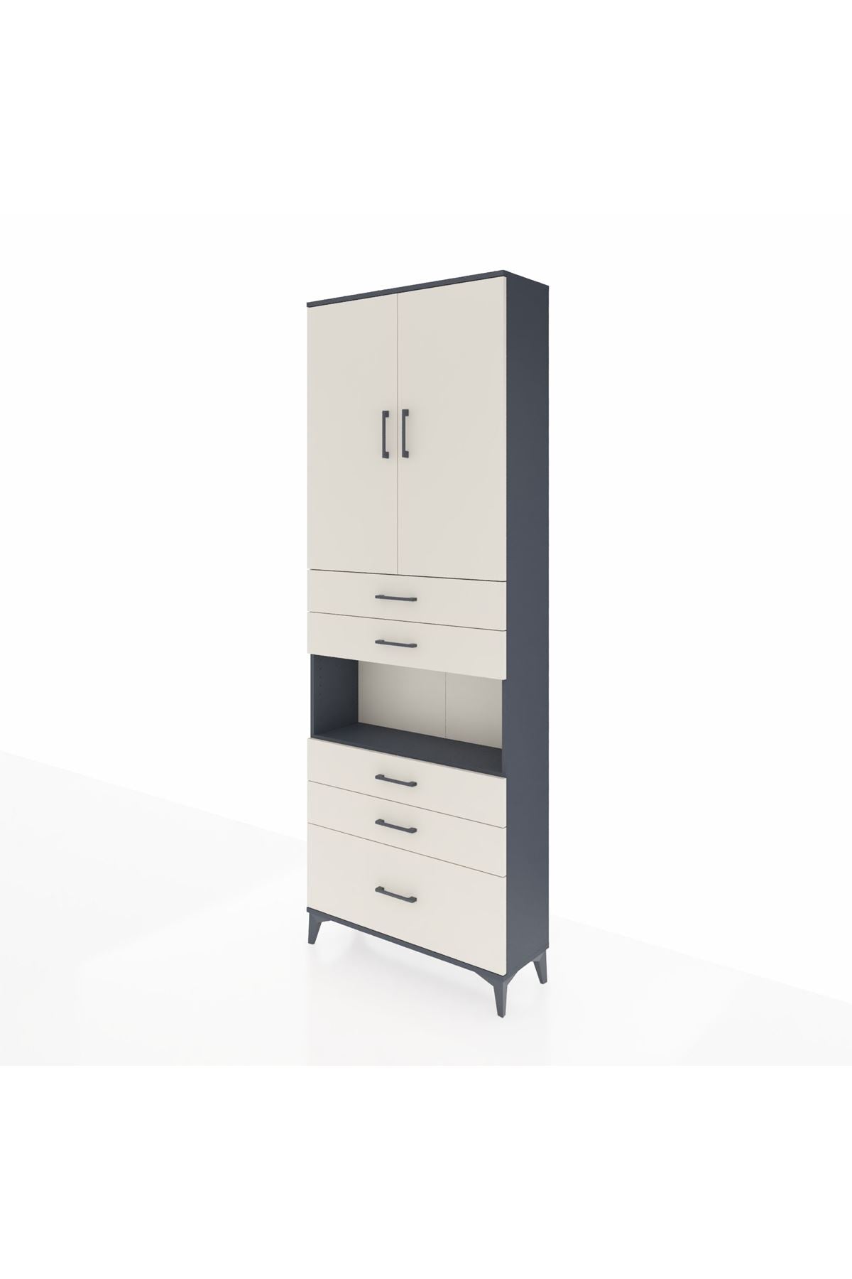 Arges Dolap 4 Raflı 5 Çekmeceli 2 Kapaklı 88x30x243 Antrasit-Aytaşı