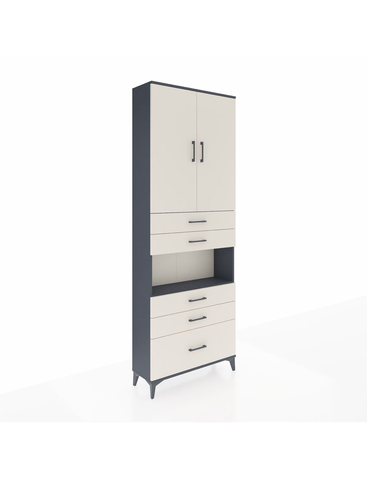 Arges Dolap 4 Raflı 5 Çekmeceli 2 Kapaklı 88x30x243 Antrasit-Aytaşı