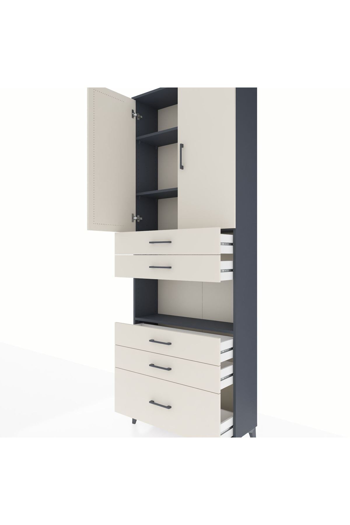 Arges Dolap 4 Raflı 5 Çekmeceli 2 Kapaklı 88x30x243 Antrasit-Aytaşı