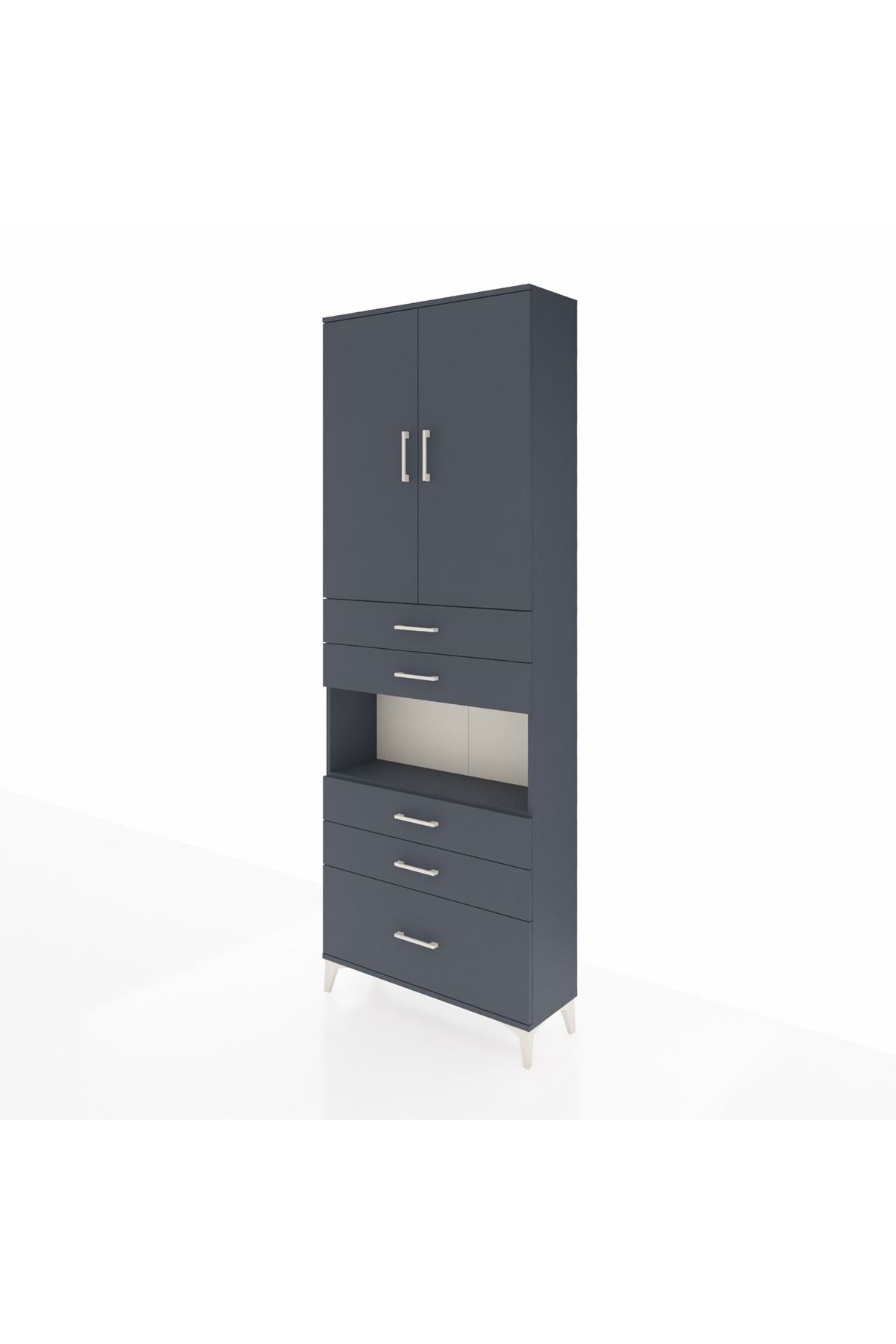 Arges Dolap 4 Raflı 5 Çekmeceli 2 Kapaklı 88x30x243 Antrasit-Antrasit