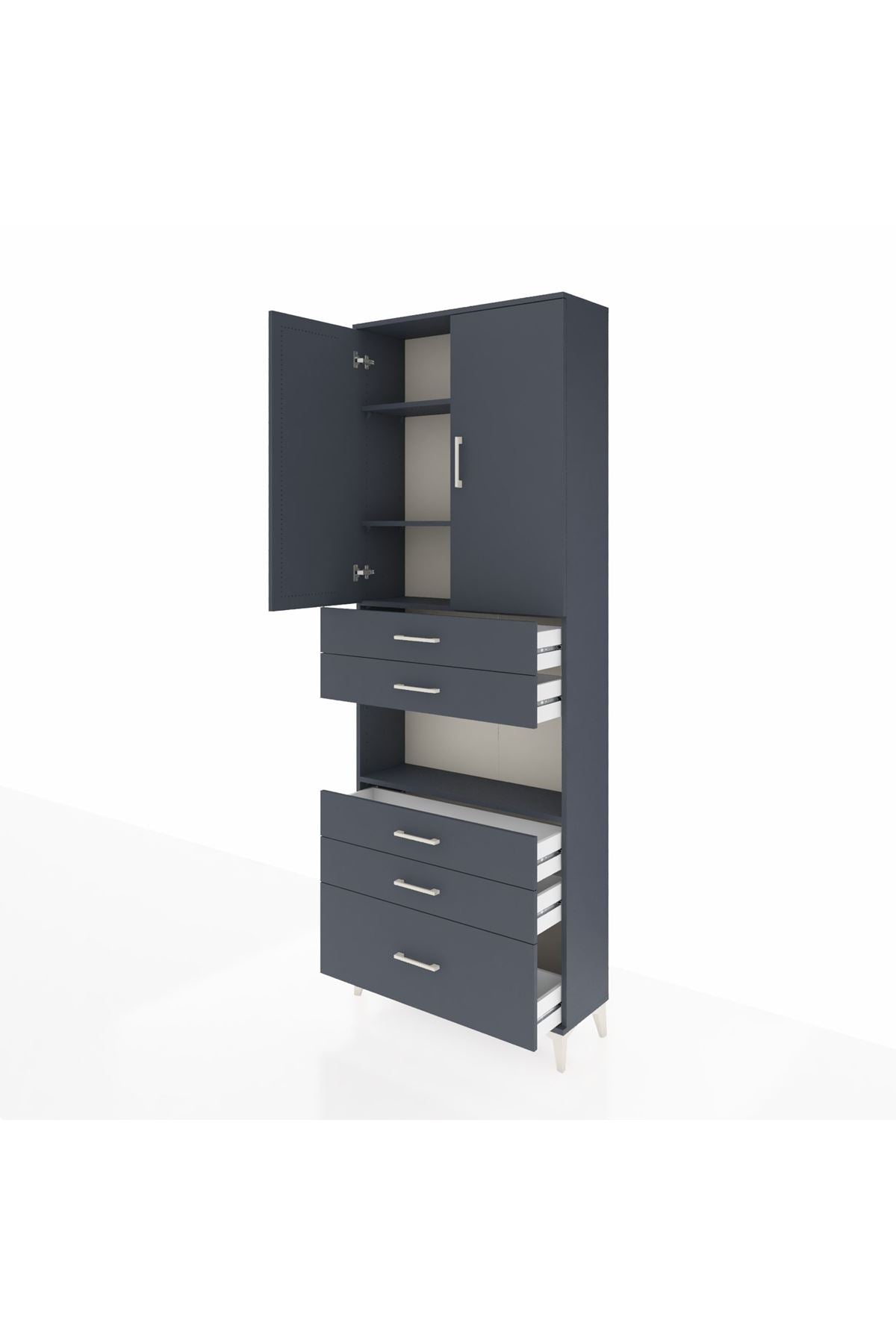 Arges Dolap 4 Raflı 5 Çekmeceli 2 Kapaklı 88x30x243 Antrasit-Antrasit