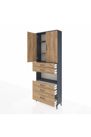 Arges Dolap 4 Raflı 5 Çekmeceli 2 Kapaklı 88x30x243 Antrasit-Çam