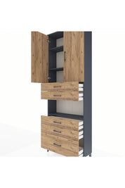 Arges Dolap 4 Raflı 5 Çekmeceli 2 Kapaklı 88x30x243 Antrasit-Çam