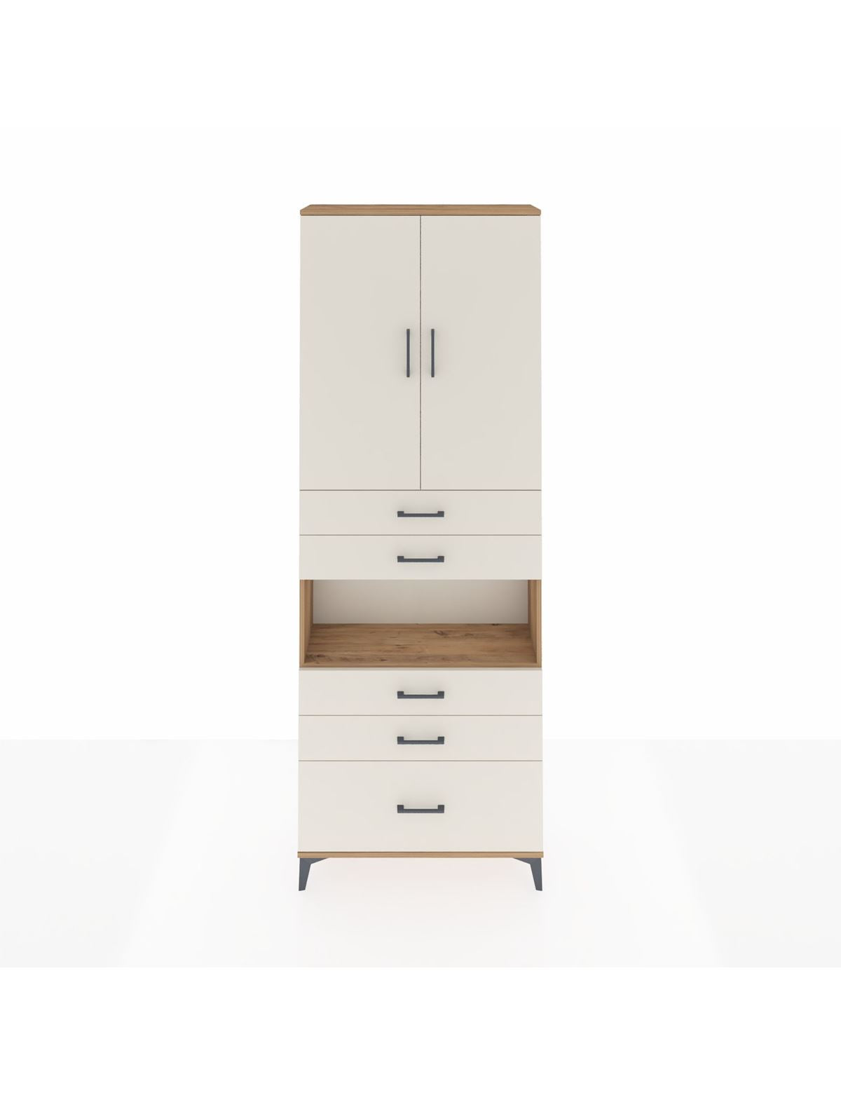 Arges Dolap 4 Raflı 5 Çekmeceli 2 Kapaklı 88x30x243 Çam-Aytaşı