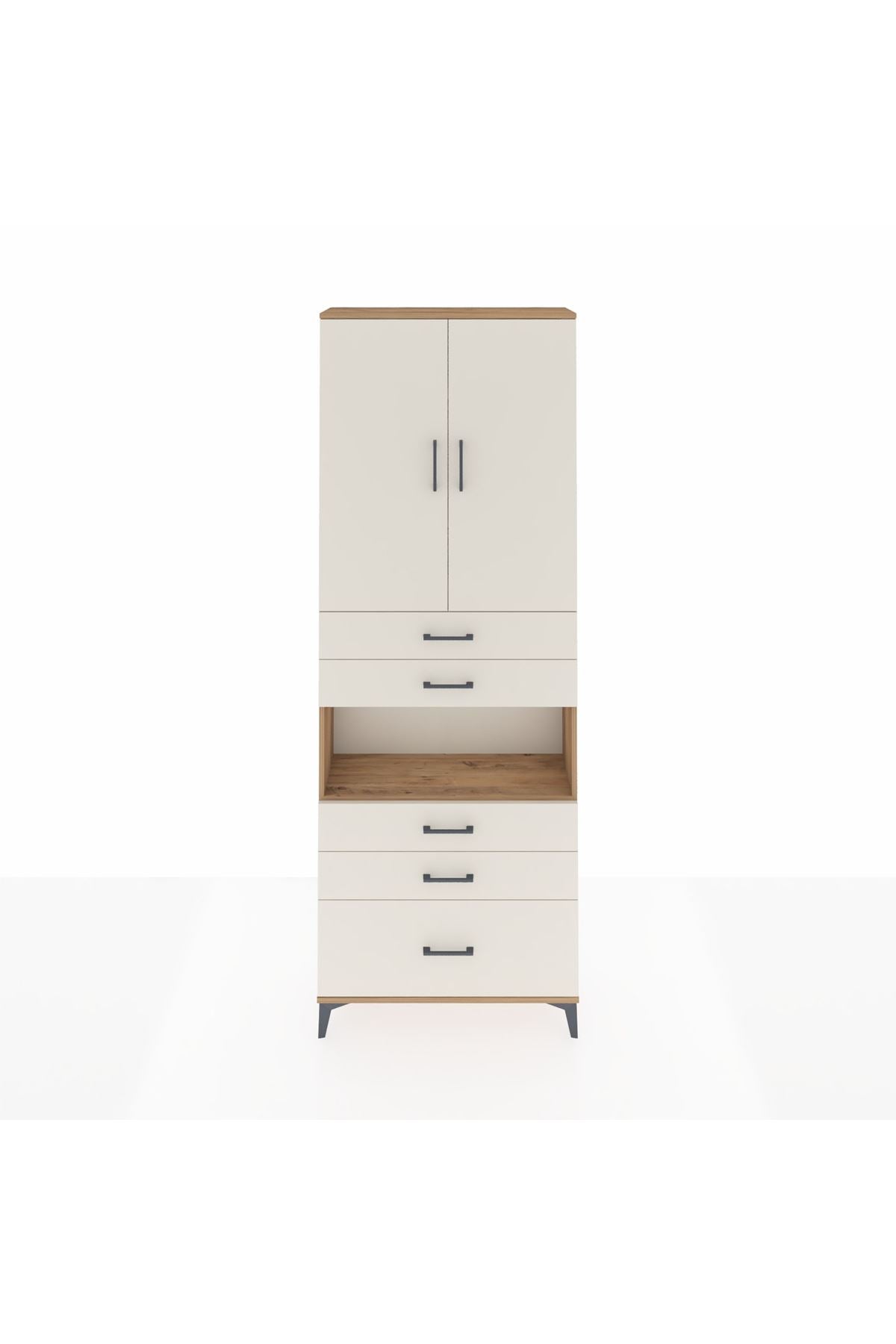 Arges Dolap 4 Raflı 5 Çekmeceli 2 Kapaklı 88x30x243 Çam-Aytaşı