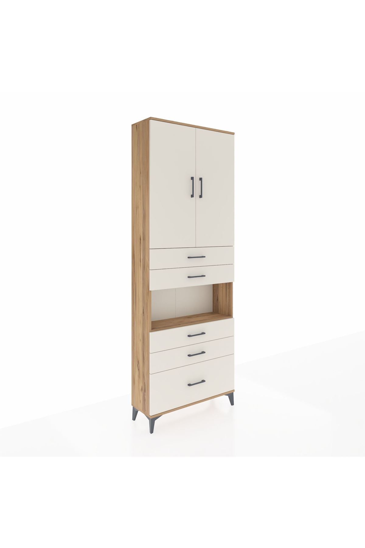 Arges Dolap 4 Raflı 5 Çekmeceli 2 Kapaklı 88x30x243 Çam-Aytaşı