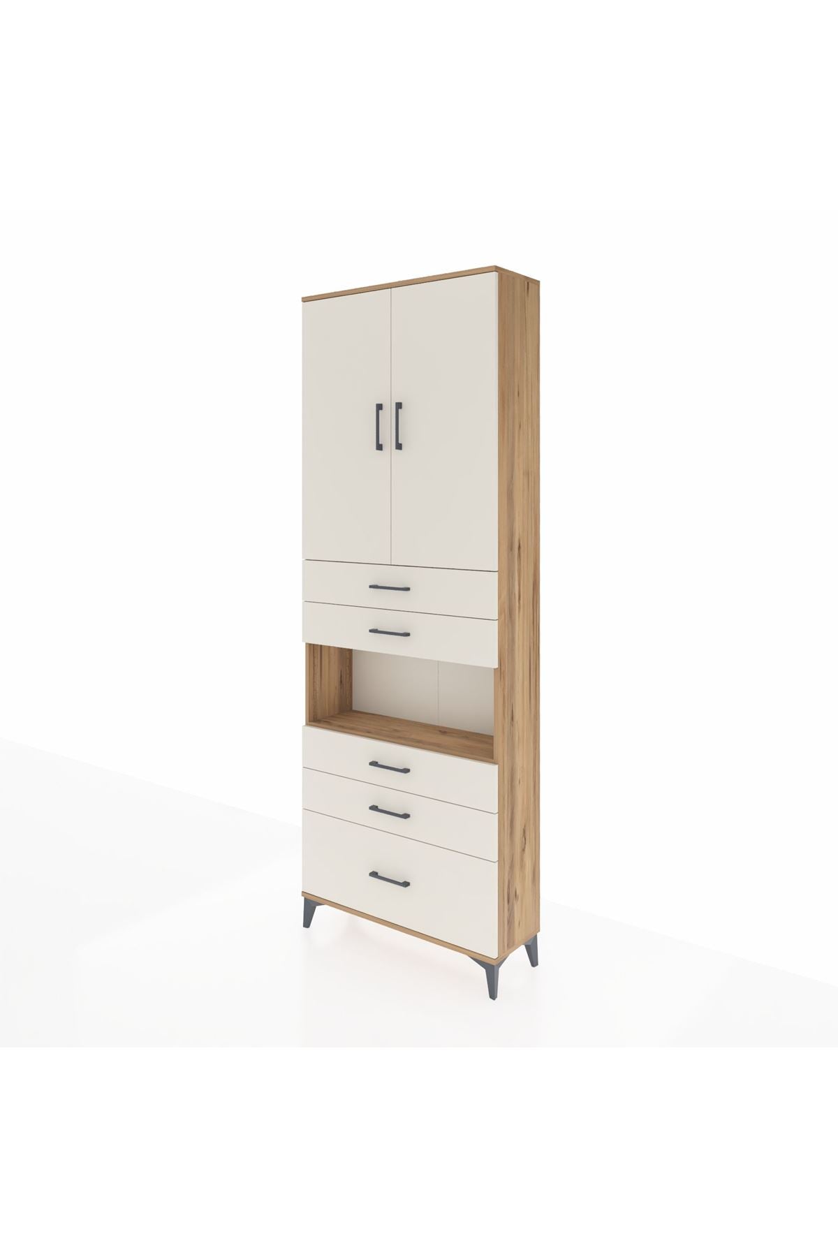 Arges Dolap 4 Raflı 5 Çekmeceli 2 Kapaklı 88x30x243 Çam-Aytaşı