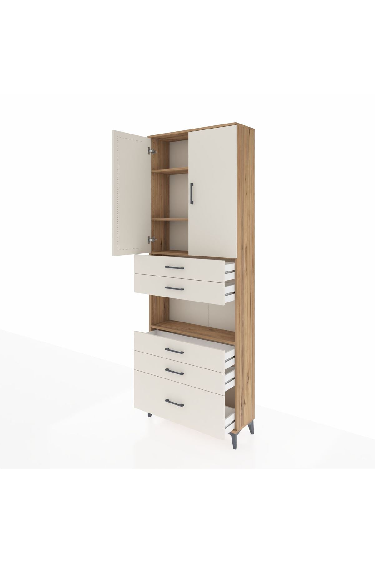 Arges Dolap 4 Raflı 5 Çekmeceli 2 Kapaklı 88x30x243 Çam-Aytaşı