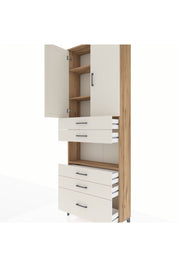 Arges Dolap 4 Raflı 5 Çekmeceli 2 Kapaklı 88x30x243 Çam-Aytaşı