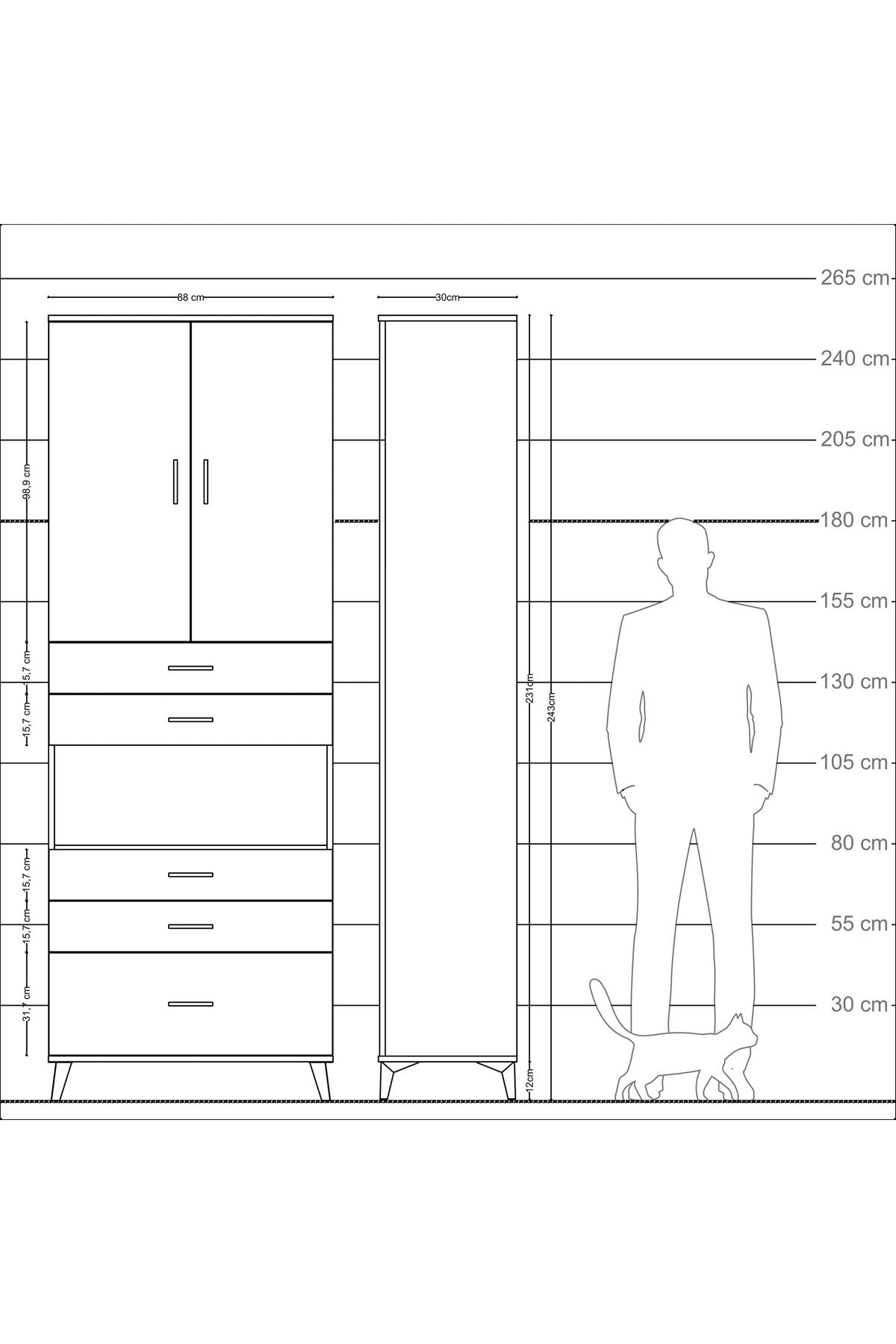 Arges Dolap 4 Raflı 5 Çekmeceli 2 Kapaklı 88x30x243 Çam-Aytaşı