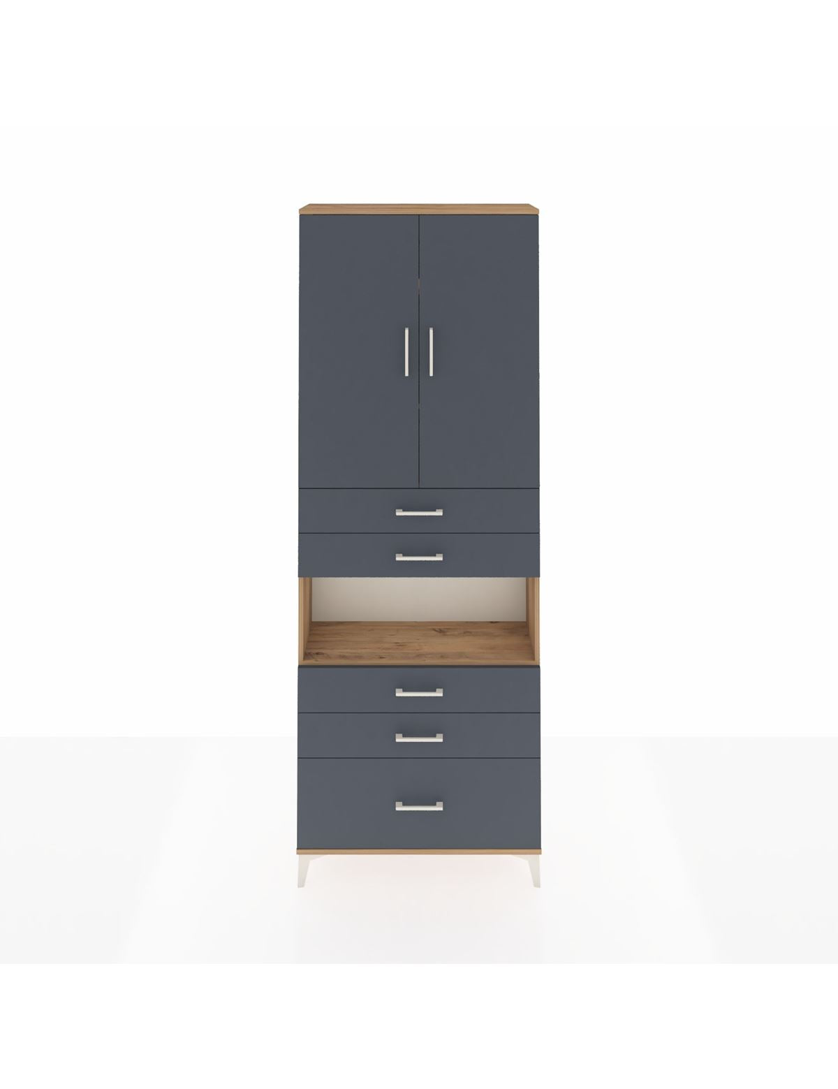 Arges Dolap 4 Raflı 5 Çekmeceli 2 Kapaklı 88x30x243 Çam-Antrasit