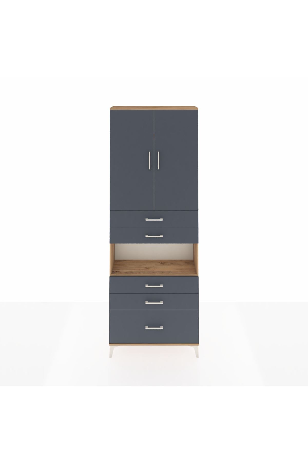 Arges Dolap 4 Raflı 5 Çekmeceli 2 Kapaklı 88x30x243 Çam-Antrasit