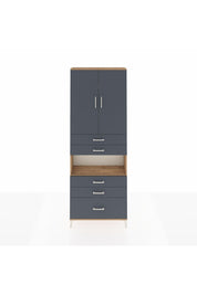 Arges Dolap 4 Raflı 5 Çekmeceli 2 Kapaklı 88x30x243 Çam-Antrasit