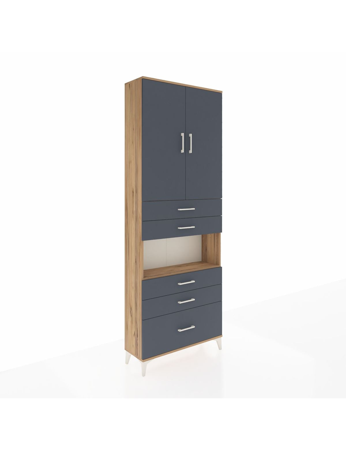 Arges Dolap 4 Raflı 5 Çekmeceli 2 Kapaklı 88x30x243 Çam-Antrasit