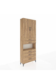 Arges Dolap 4 Raflı 5 Çekmeceli 2 Kapaklı 88x30x243 Çam-Çam