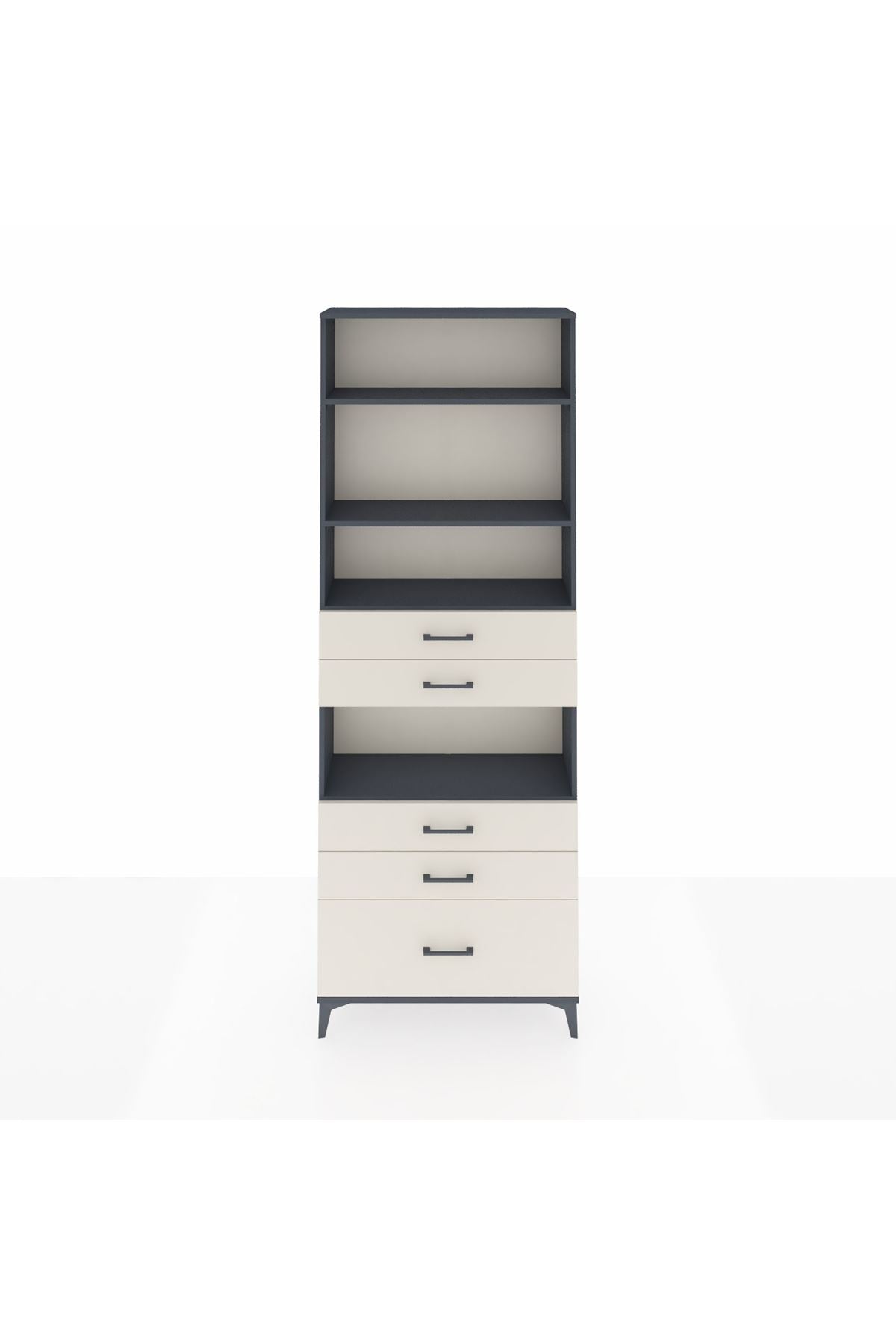 Arges Dolap 4 Raflı 5 Çekmeceli 88x30x243 Antrasit-Aytaşı