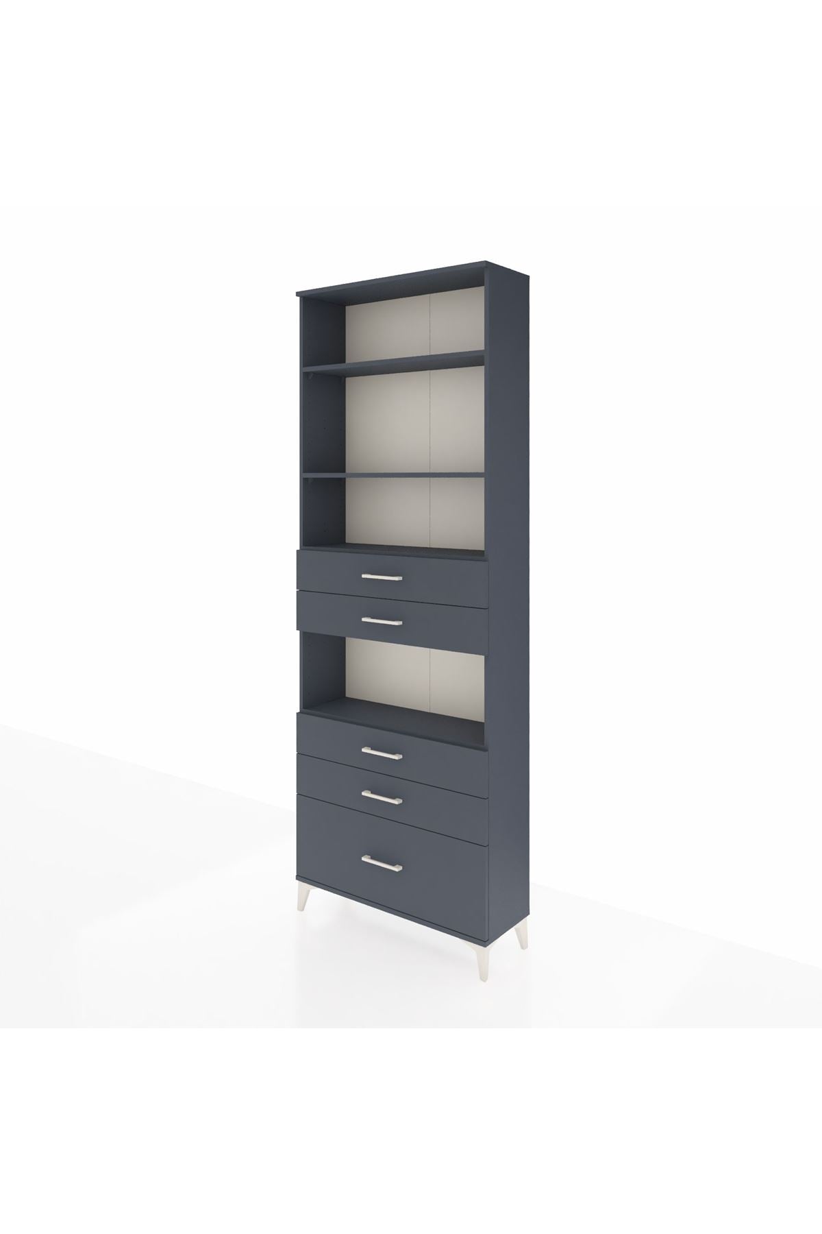 Arges Dolap 4 Raflı 5 Çekmeceli 88x30x243 Antrasit-Antrasit