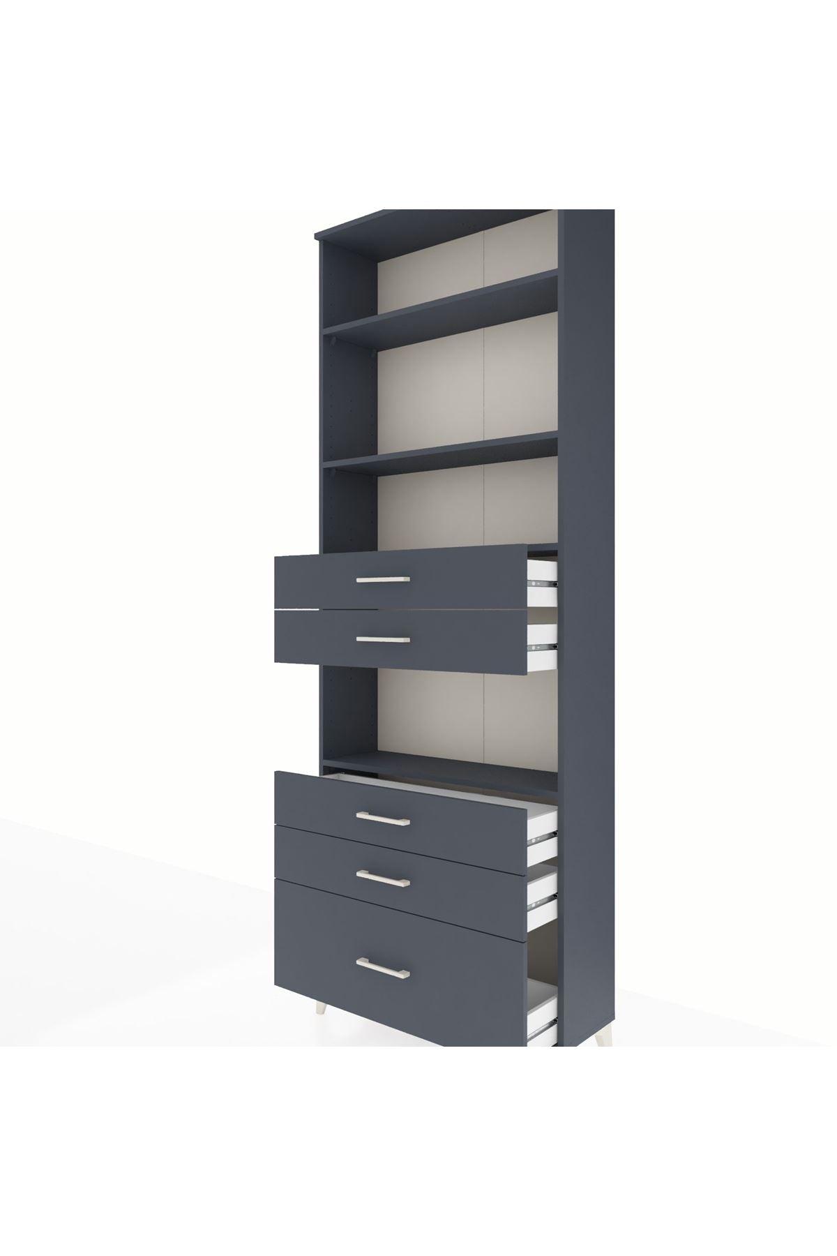 Arges Dolap 4 Raflı 5 Çekmeceli 88x30x243 Antrasit-Antrasit