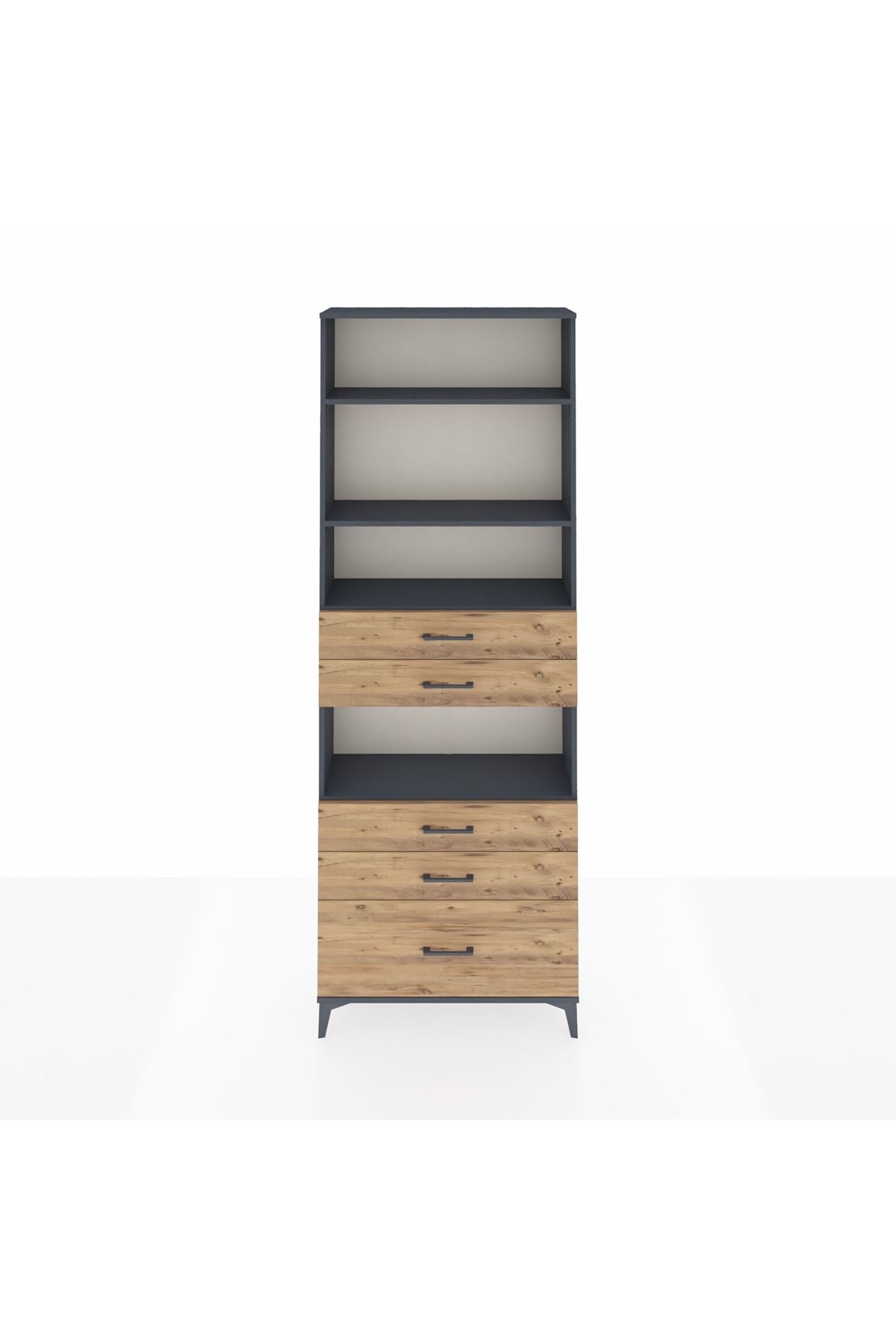 Arges Dolap 4 Raflı 5 Çekmeceli 88x30x243 Antrasit-Çam