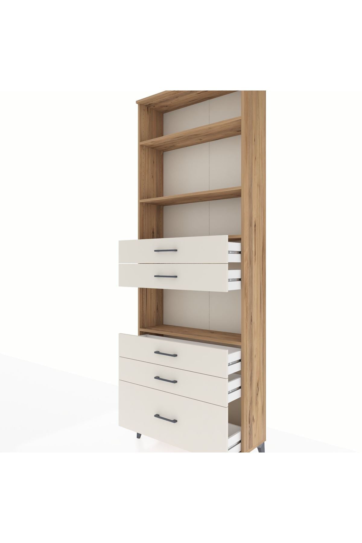 Arges Dolap 4 Raflı 5 Çekmeceli 88x30x243 Çam-Aytaşı