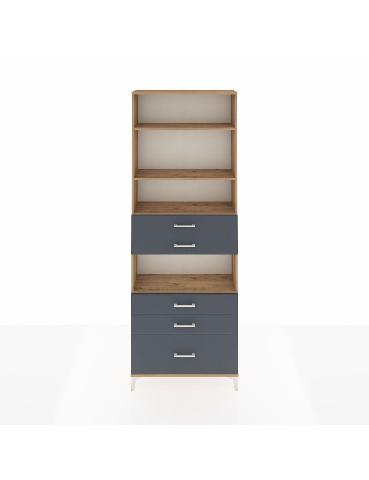 Arges Dolap 4 Raflı 5 Çekmeceli 88x30x243 Çam-Antrasit