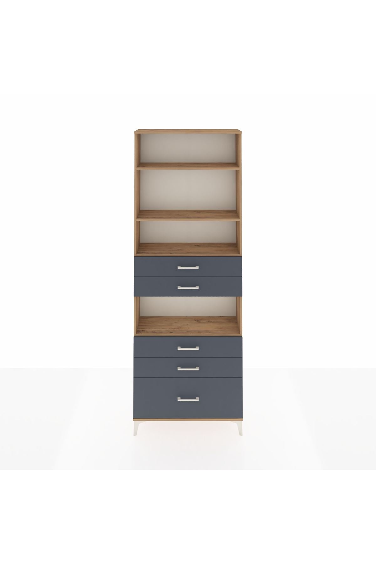 Arges Dolap 4 Raflı 5 Çekmeceli 88x30x243 Çam-Antrasit