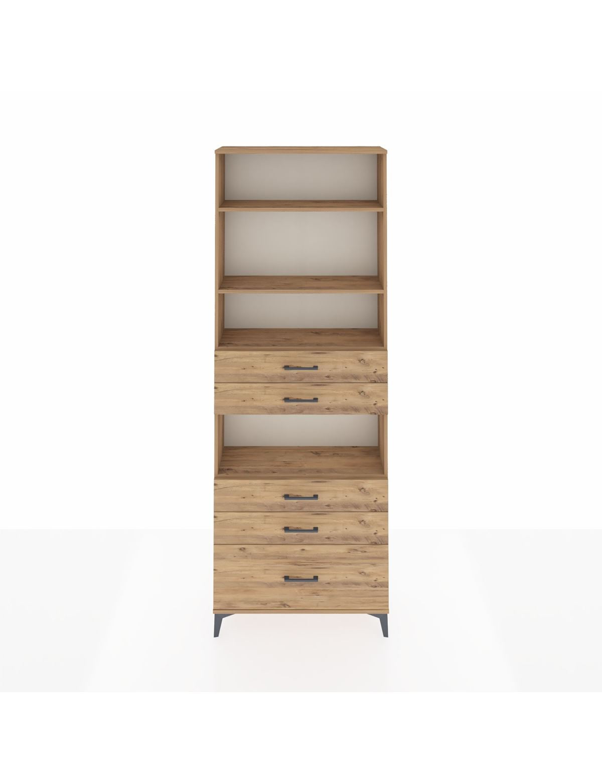 Arges Dolap 4 Raflı 5 Çekmeceli 88x30x243 Çam-Çam