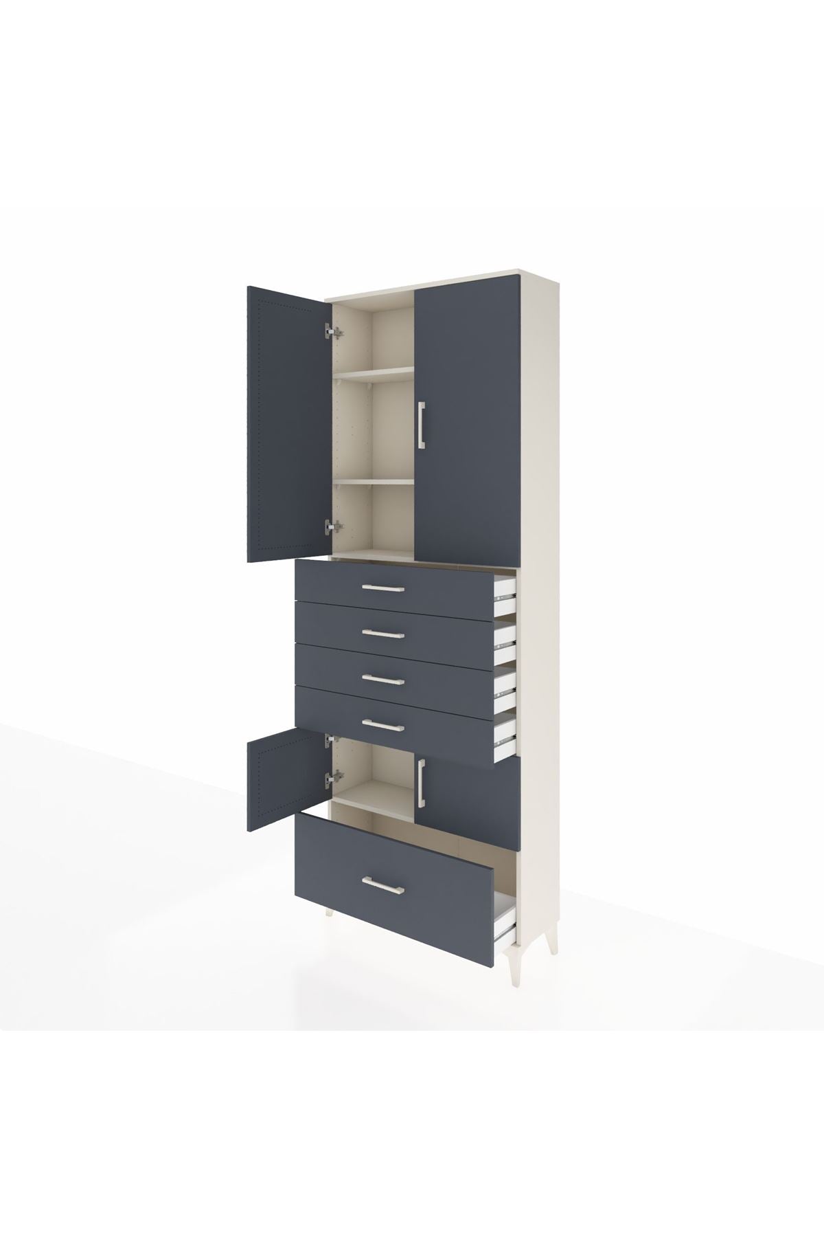 Arges Dolap 4 Raflı 5 Çekmeceli 4 Kapaklı 88x30x243 Aytaşı-Antrasit