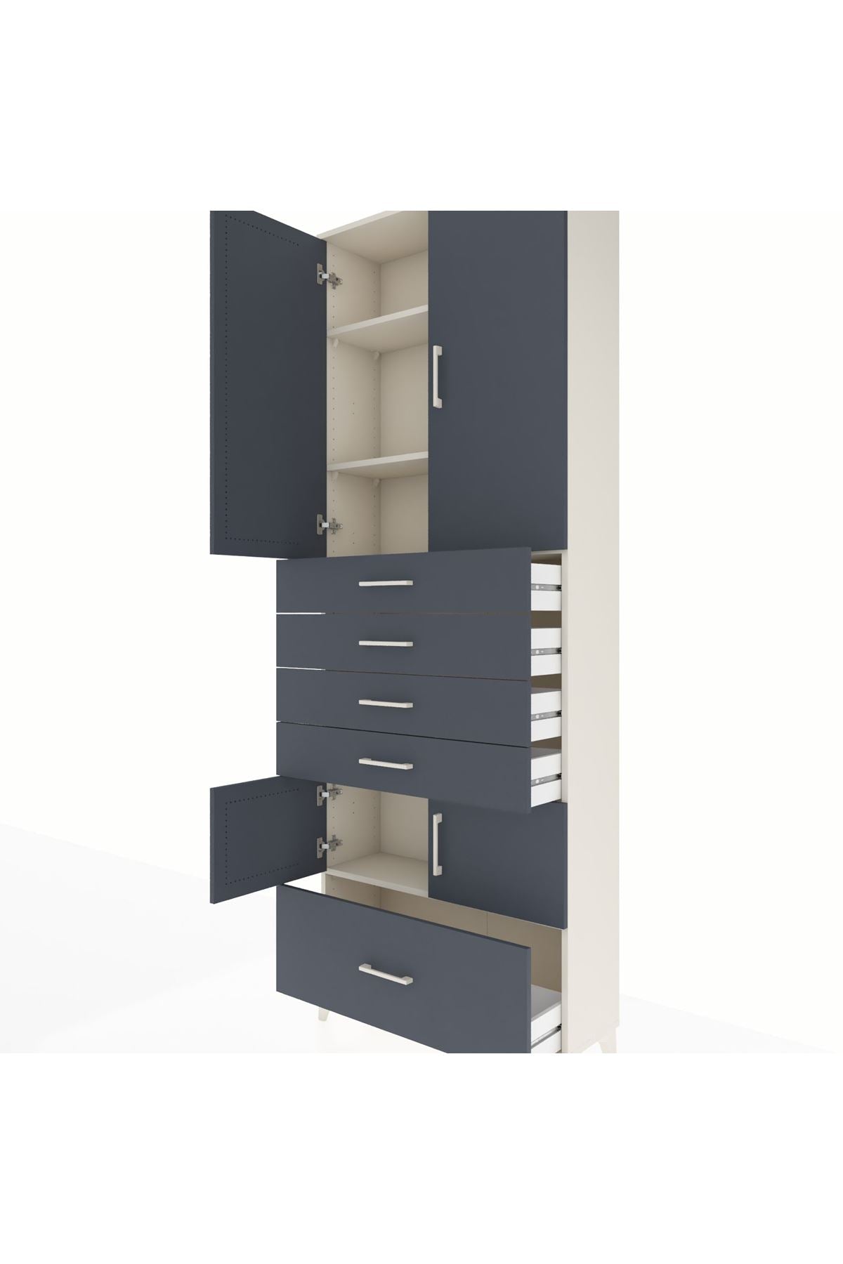 Arges Dolap 4 Raflı 5 Çekmeceli 4 Kapaklı 88x30x243 Aytaşı-Antrasit