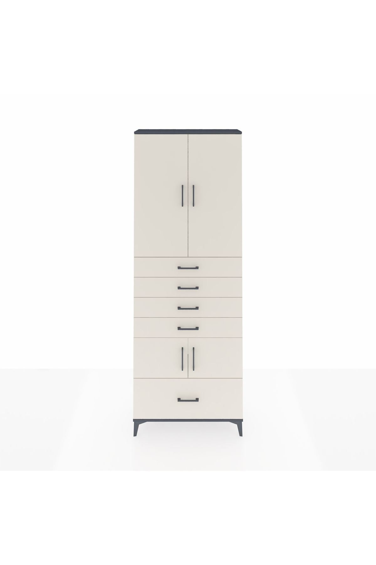 Arges Dolap 4 Raflı 5 Çekmeceli 4 Kapaklı 88x30x243 Antrasit-Aytaşı