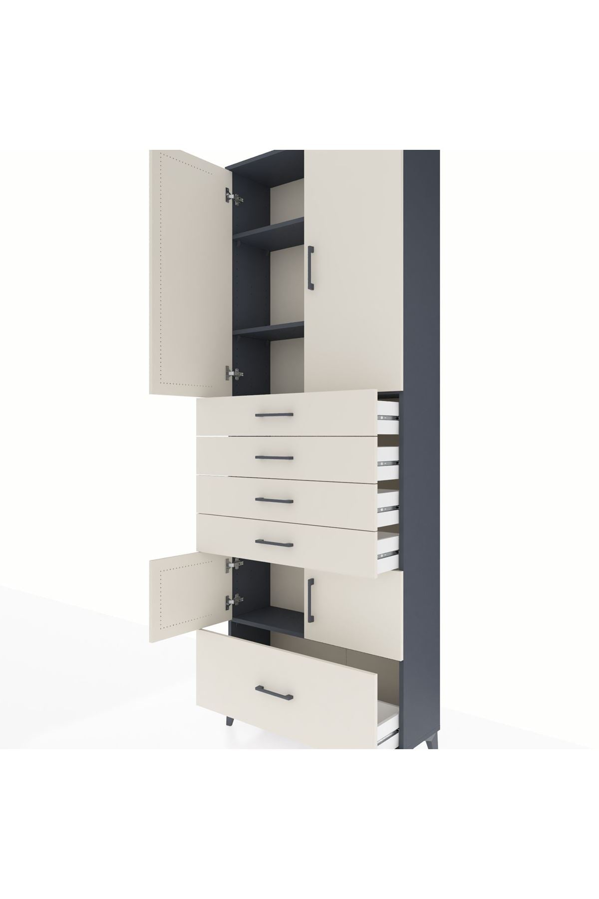 Arges Dolap 4 Raflı 5 Çekmeceli 4 Kapaklı 88x30x243 Antrasit-Aytaşı