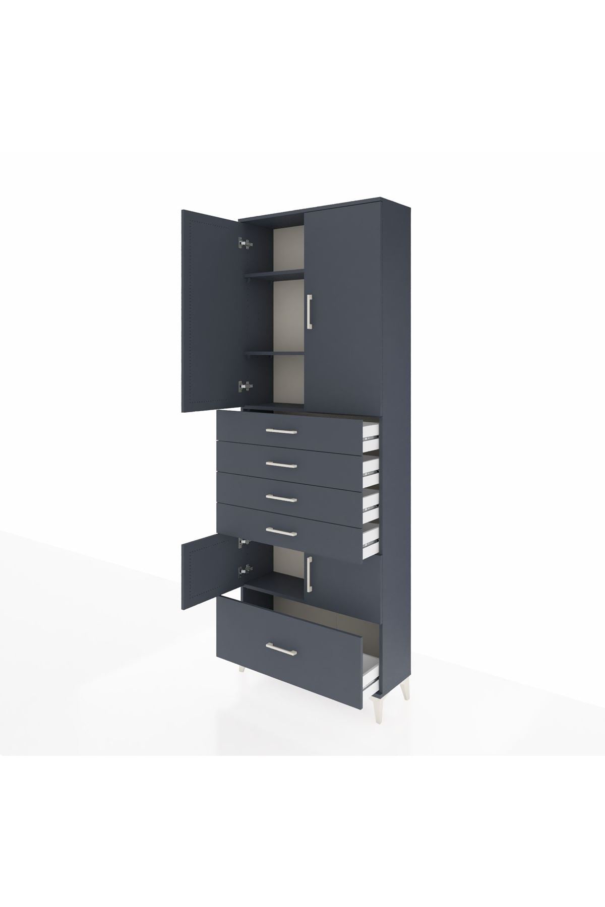 Arges Dolap 4 Raflı 5 Çekmeceli 4 Kapaklı 88x30x243 Antrasit-Antrasit