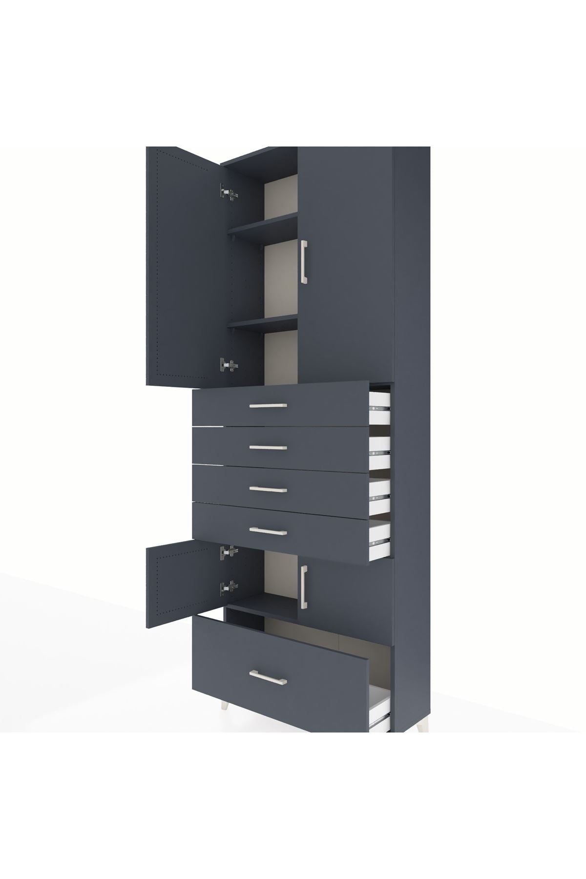 Arges Dolap 4 Raflı 5 Çekmeceli 4 Kapaklı 88x30x243 Antrasit-Antrasit