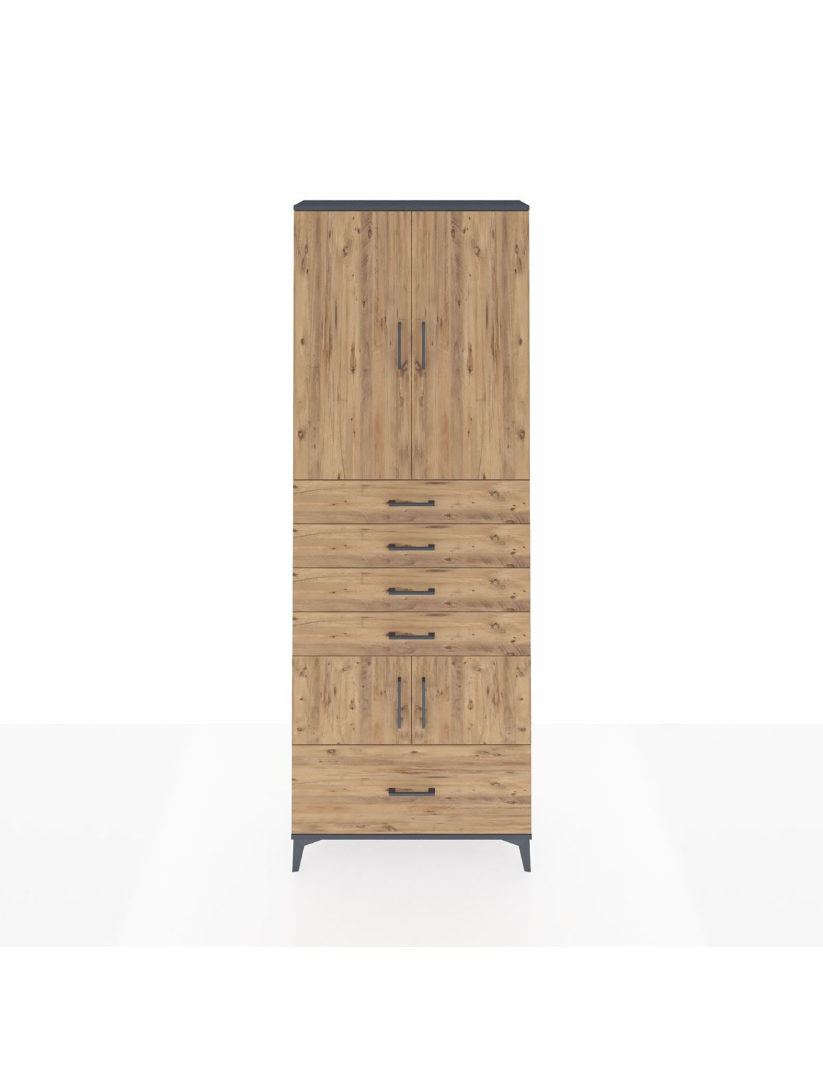 Arges Dolap 4 Raflı 5 Çekmeceli 4 Kapaklı 88x30x243 Antrasit-Çam