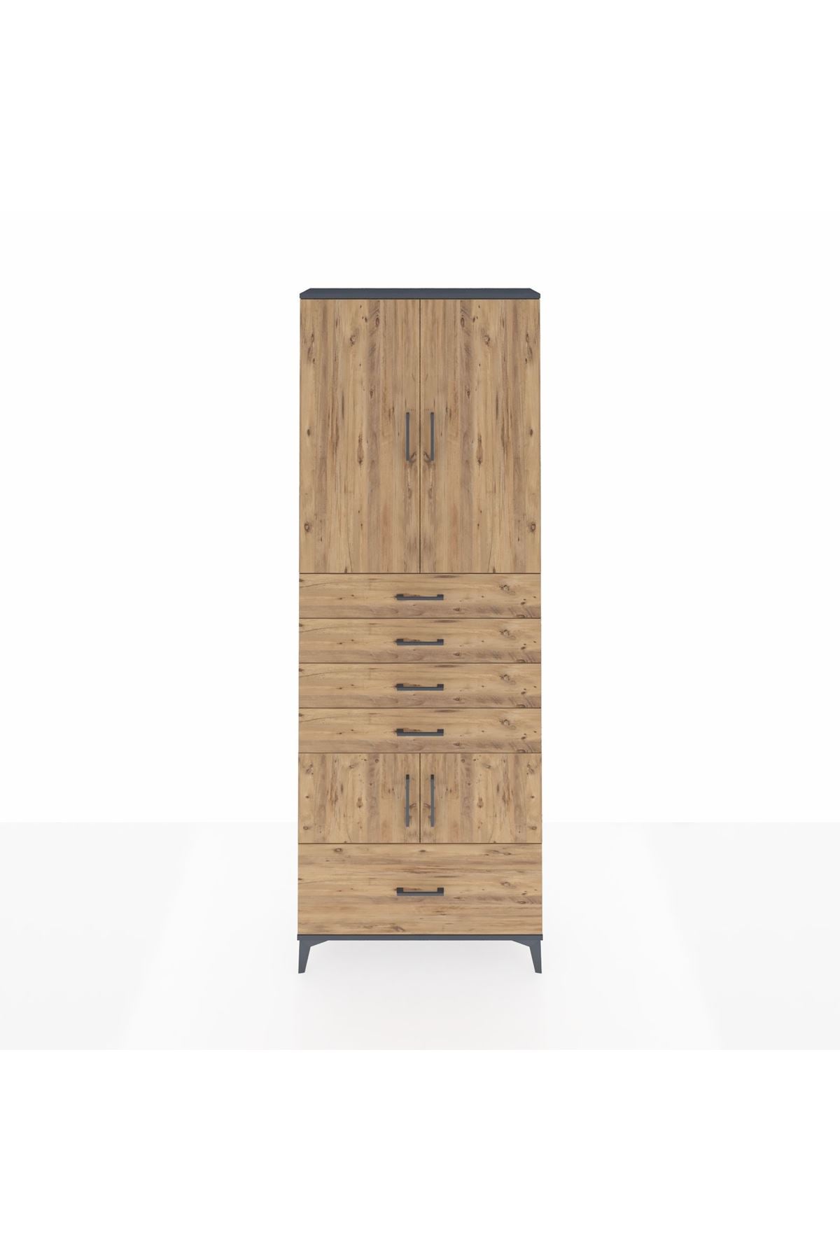 Arges Dolap 4 Raflı 5 Çekmeceli 4 Kapaklı 88x30x243 Antrasit-Çam