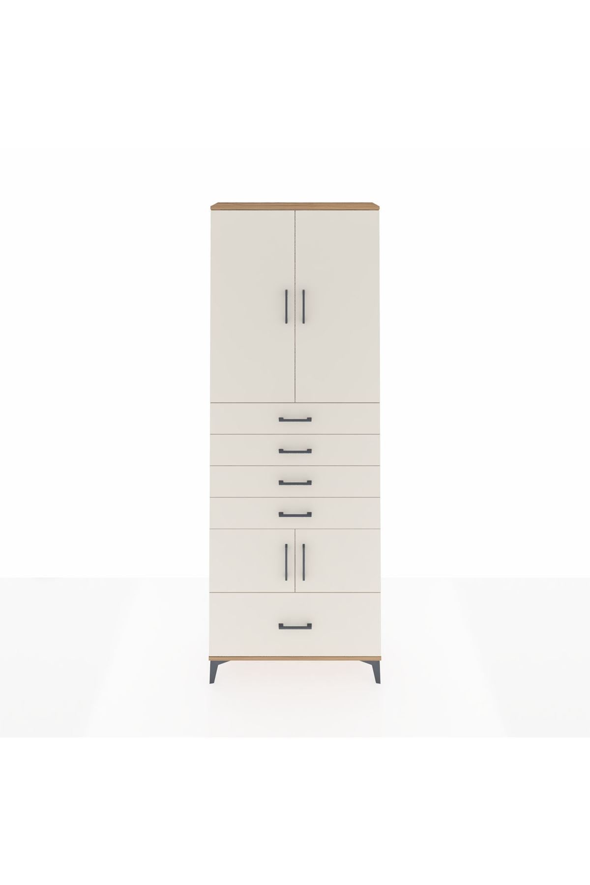 Arges Dolap 4 Raflı 5 Çekmeceli 4 Kapaklı 88x30x243 Çam-Aytaşı