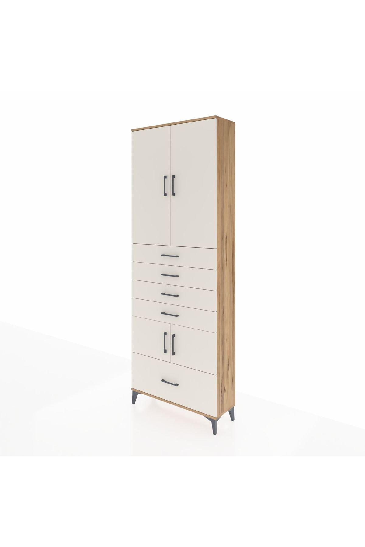 Arges Dolap 4 Raflı 5 Çekmeceli 4 Kapaklı 88x30x243 Çam-Aytaşı