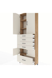 Arges Dolap 4 Raflı 5 Çekmeceli 4 Kapaklı 88x30x243 Çam-Aytaşı