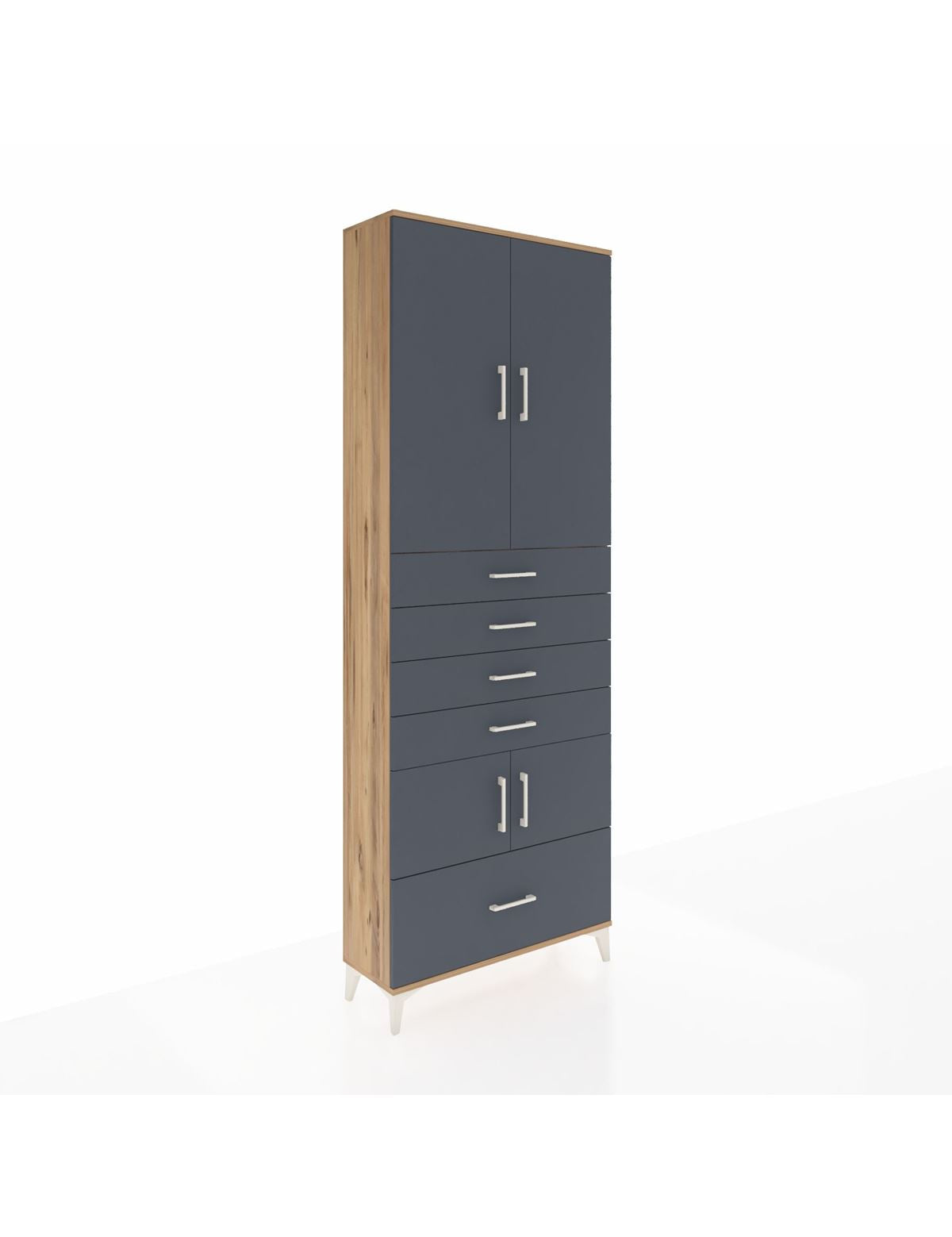 Arges Dolap 4 Raflı 5 Çekmeceli 4 Kapaklı 88x30x243 Çam-Antrasit