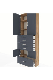 Arges Dolap 4 Raflı 5 Çekmeceli 4 Kapaklı 88x30x243 Çam-Antrasit